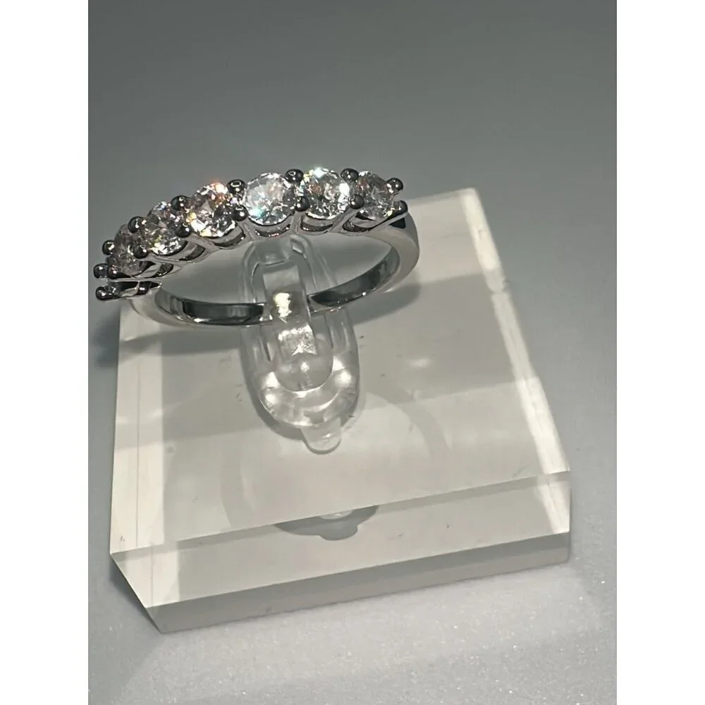 Cubic Zirconia Silver Tone Band Ring Size 6